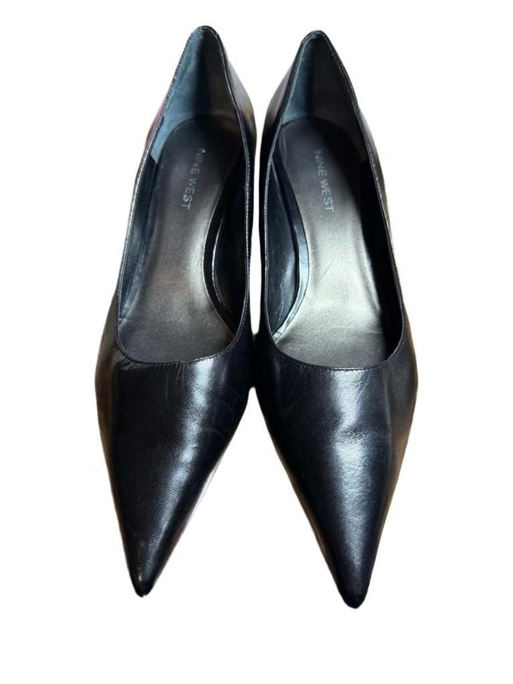 Nine West Kandao Size 9M Black Leather Pointed Toe Kitten Heel Pumps